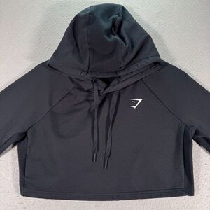 Gymshark Cropped Hoodie Sweatshirt‎ Womens Small Black Fleece Athletic Workout